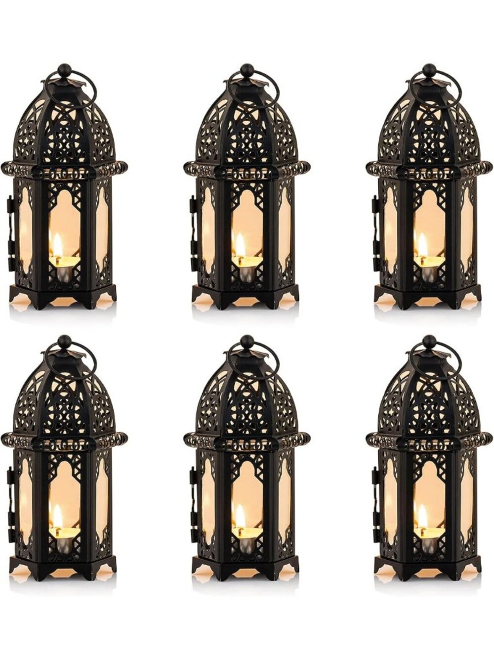 6 Pcs Hexagon Hanging Candle Holders - Moroccan Glass Lantern Centerpiece Decor